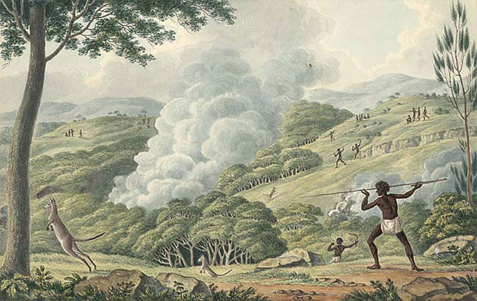 Lycett’s Aborigines using Fire to Hunt Kangaroo